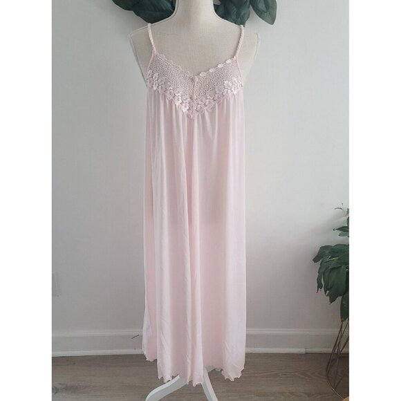 Shadowline Vintage Nylon Peignoir Pink Long Lace Sleevless Night Gown Robe Set S - Picture 7 of 16
